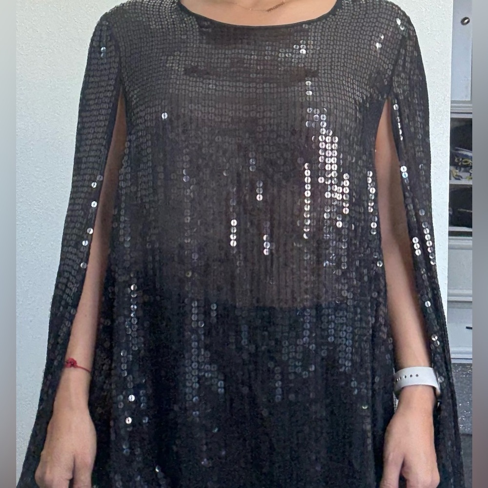 DKNY Black Sequin Women's elegant cape blazer - Picture 12 of 13